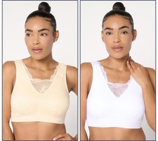 Breezies Seamless Set of 2 Lace Cami Bras with Removeable Pads White/Champagne