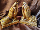 Vintage Lego Japanese Gold Ceramic Praying Hands Bookends — photo 1