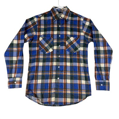 The Highlander Bud Berma Flannel Shirt Men's Small Blue Plaid Long Sleeve Button