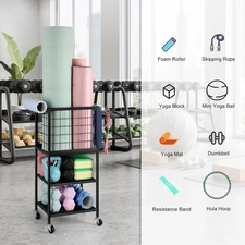 Weight Rack for Home Gym Dumbbells Yoga Mat Storage Rack Cart Small Metal Wood H