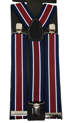 Men's Unisex Clip-on Braces Elastic Blue/Burgundy Y-back Suspender Width 1 1/2''