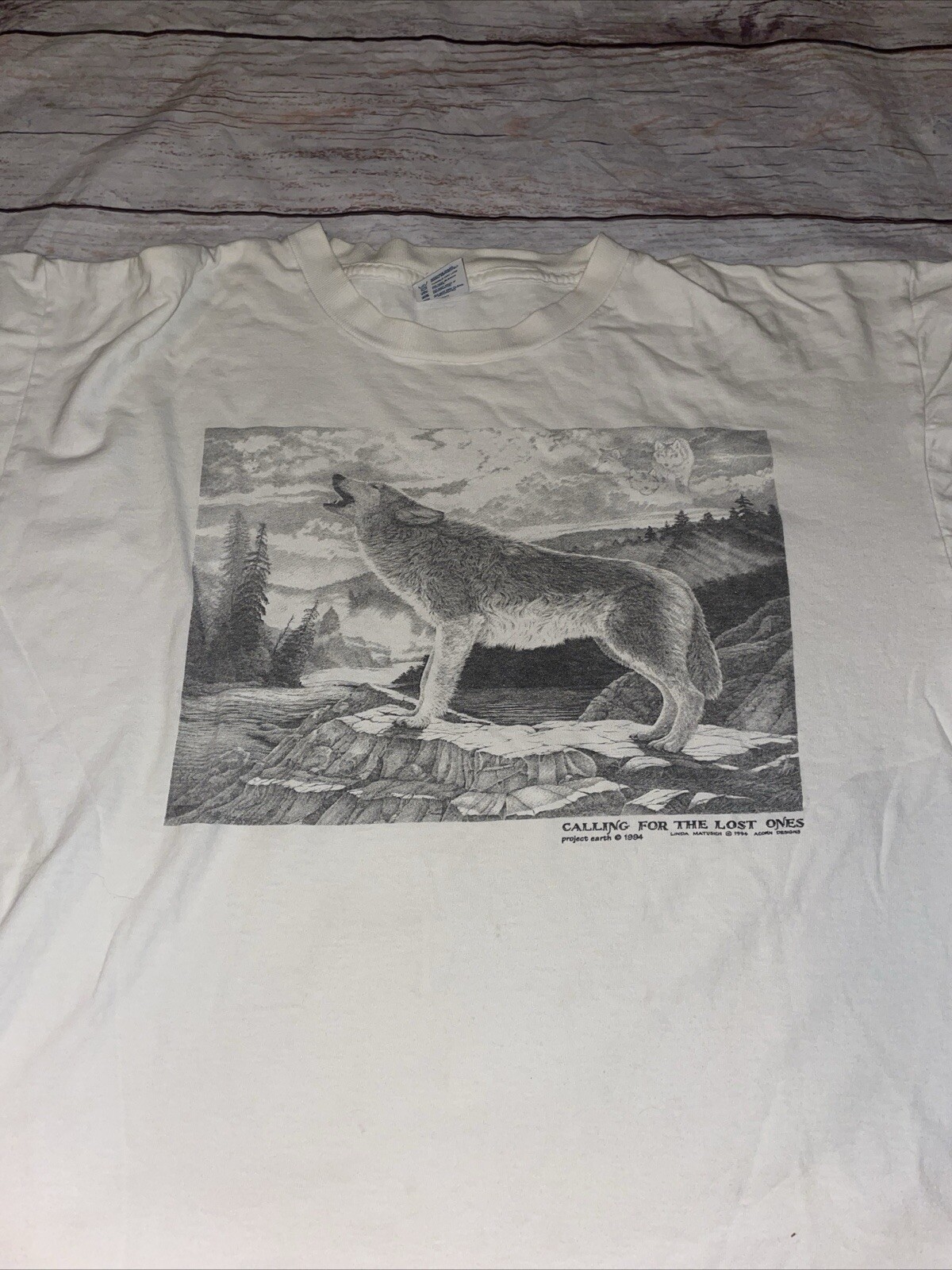 Project Earth 1994 Calling for the Lost Ones Wolf T Shirt XL Single Stitch White