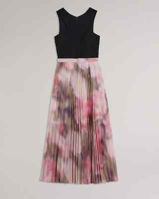 TED BAKER Loulous Crisscross Knit Bodice Pleated Chiffon Midi Dress 4 TB =  10 US | eBay