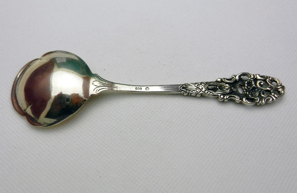 Винтажная ложка для сахара/крема из чистого серебра 800 дюймов с клеймом 5,25 дюйма - Изображение 3 из 4