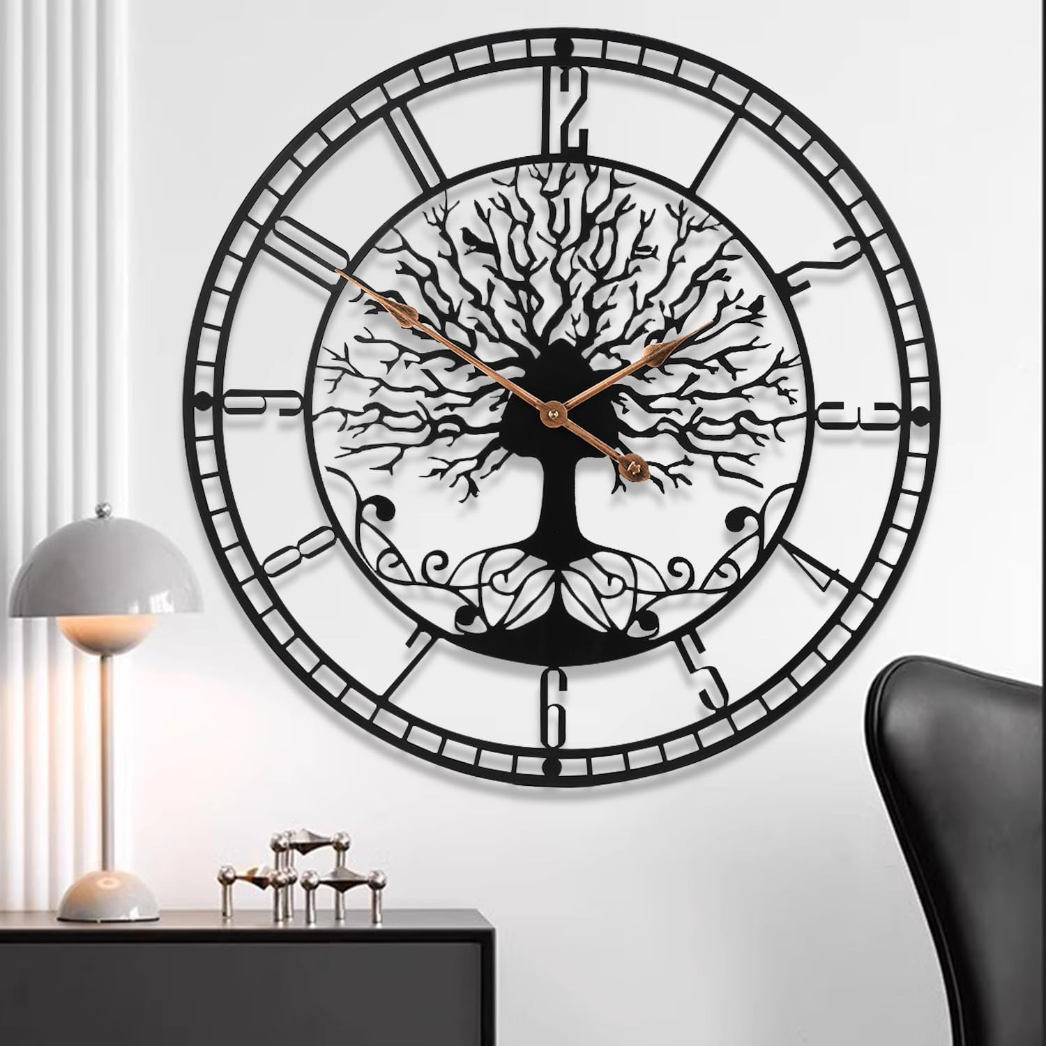 Large Tree of Life Wall Clock, 24-Inch Silent Metal Decor for Home & Living Room