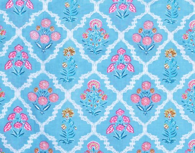 Indian Hand Block Print Beautiful Blue Floral Cotton Women Dress Fabric By 5 YD