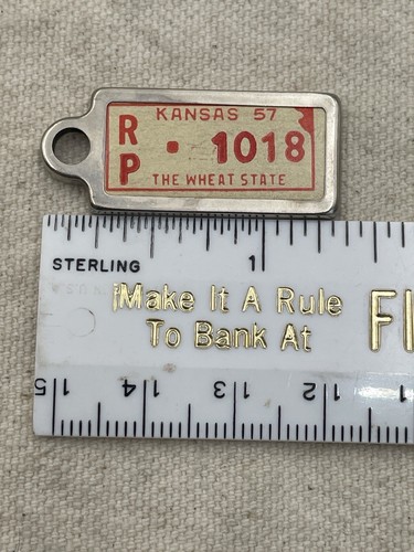 Kansas 1957 License Plate Keychain DAV Disabled Veterans Tag FOB Lot Of 2 - Picture 3 of 10