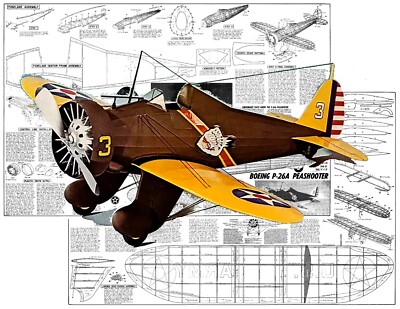 Sterling Model Airplane Plans (FF-RC-UC): P-26A Peashooter Scale 28'' RP or .020