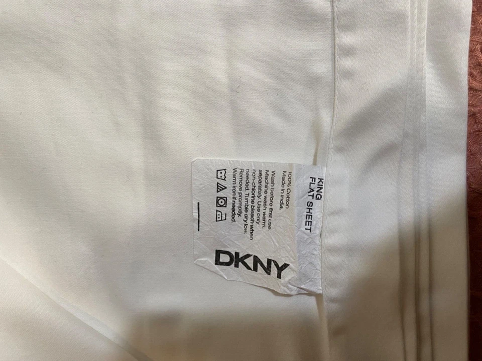 Sábana plana DKNY King blanca lisa 100 % algodón Foto 2 de 4