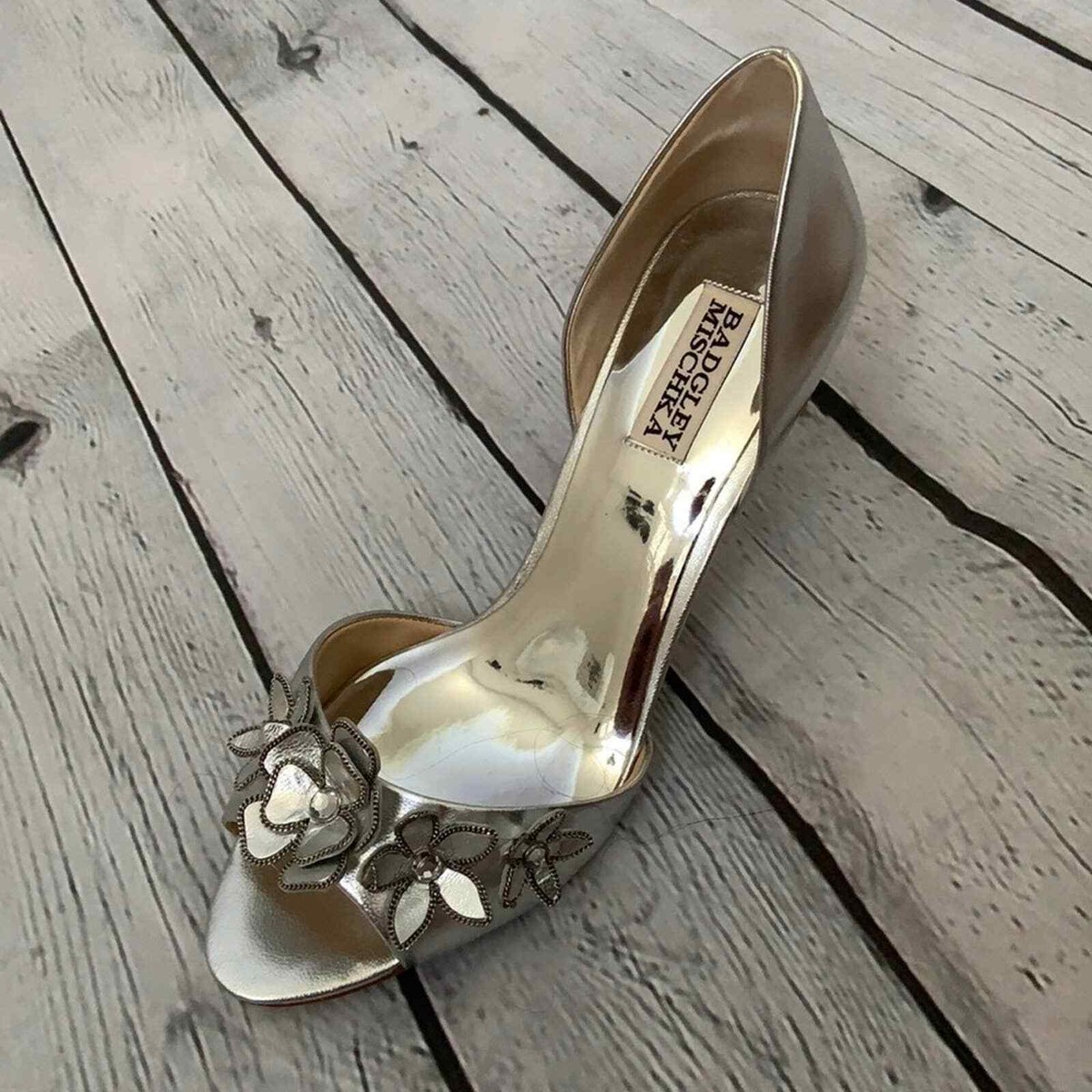 NIB Badgley Mischka Leather Silver Heels | eBay NIB Badgley Mischka Kendall Silver Heels main image 0