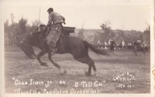 Real Photo Postcard RPPC Pendleton Roundup RODEO 1923 CHAS IRWIN U TELL EM 841a