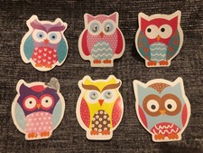 6x Colourful Multicoloured Owl Bird Flat Fridge Magnets L@@K