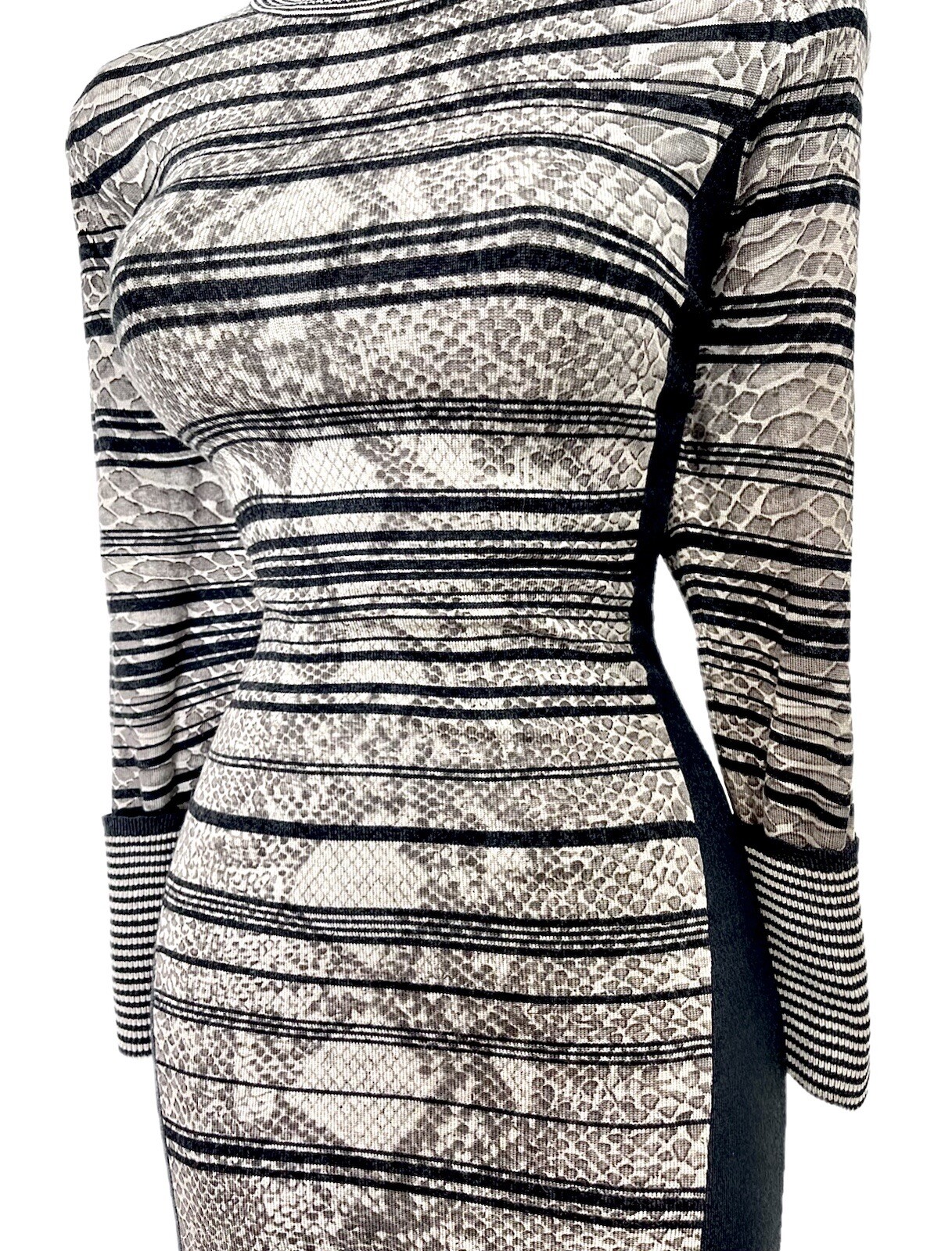 Karen Millen Size 3 UK 12 14 STUNNING HIGH NECK BODYCON SNAKE PRINT