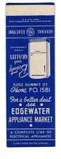 GENERAL ELECTRIC salesman sample matchbook matchcover - EDGEWATER APPLAINCE
