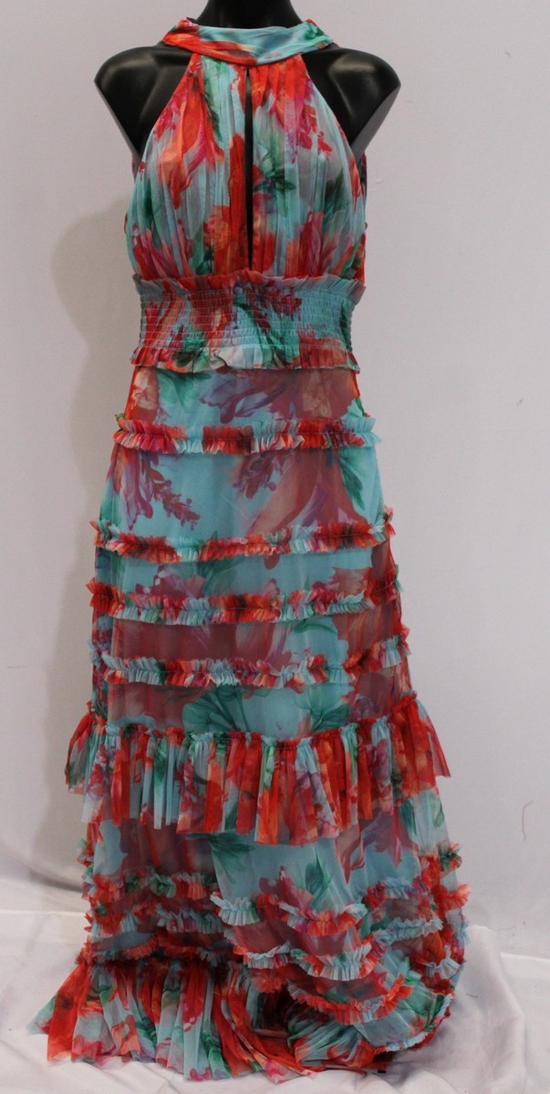 Karen Millen Women's Floral Tulle Woven Maxi Dress LC7 Red