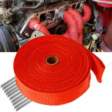 2'' X 50Ft Exhaust Manifold Red Heat Wrap Tape High Heat Fiberglass & 10 Ties