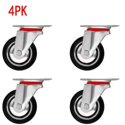 #ad 4PK 8PK 3quot; 4quot; Swivel Caster Wheels Rubber Base with Top Plate Bearing Heavy Duty $14.89