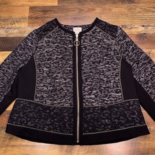 Chicos Jacket Blazer 1 Black Metallic Open Front