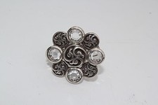 FLOWER CLEAR FACETED CRYSTALS EMBOSSED DESIGN METAL RING FASHION 6986
