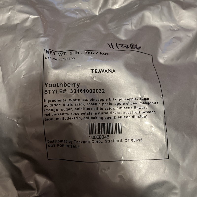 🐝 NEW! 🍓 RARE TEAVANA 2 Lb YOUTHBERRY WHITE LOOSE LEAF TEA SEALED BAG! HTF!