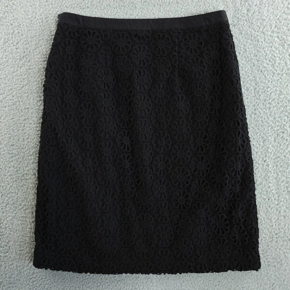 Saia Talbots Feminina 2 Preta Floral Renda Laser Crochê Forrado Lápis Joelho Carreira - Imagem 2 de 4
