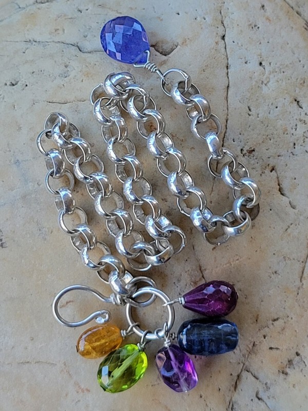 Colorful Artisan Gemstone and Sterling Silver Bracelet with a Rainbow of Gems