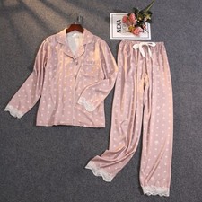 Luxury Women Soft Silk Satin Pajamas Set Sleepwear Short/Long Sleeve Nightwear