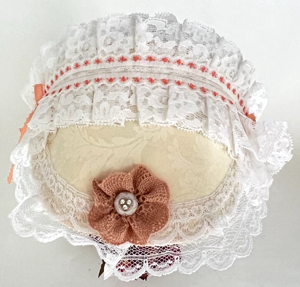 Civil War Victorian Reenactment Reproduction Womens Day Cap Hat Peach & White - Image 4 of 4