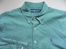 RALPH LAUREN Button Front Shirt XL Green White Stripes Mens Classic LS