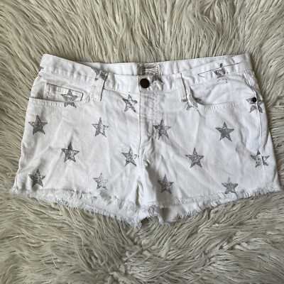 Current/Elliot Sugar Metallic Stars White Stretch Denim Boyfriend Jean Shorts 29