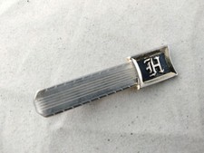 Hickok Tie Clip Bar Clasp Vintage "H" Logo Black Gold Tone Monogram MADE IN USA