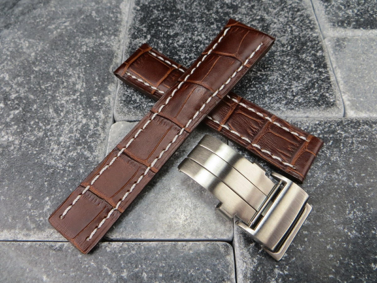 24mm Leather Strap Brown Watch Band Buckle Set for BREITLING Short S Size BR