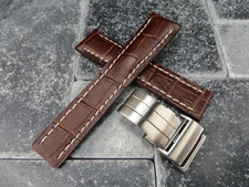 22mm Leather Strap Brown Watch Band Deployment Buckle Set for BREITLING WH BR x1