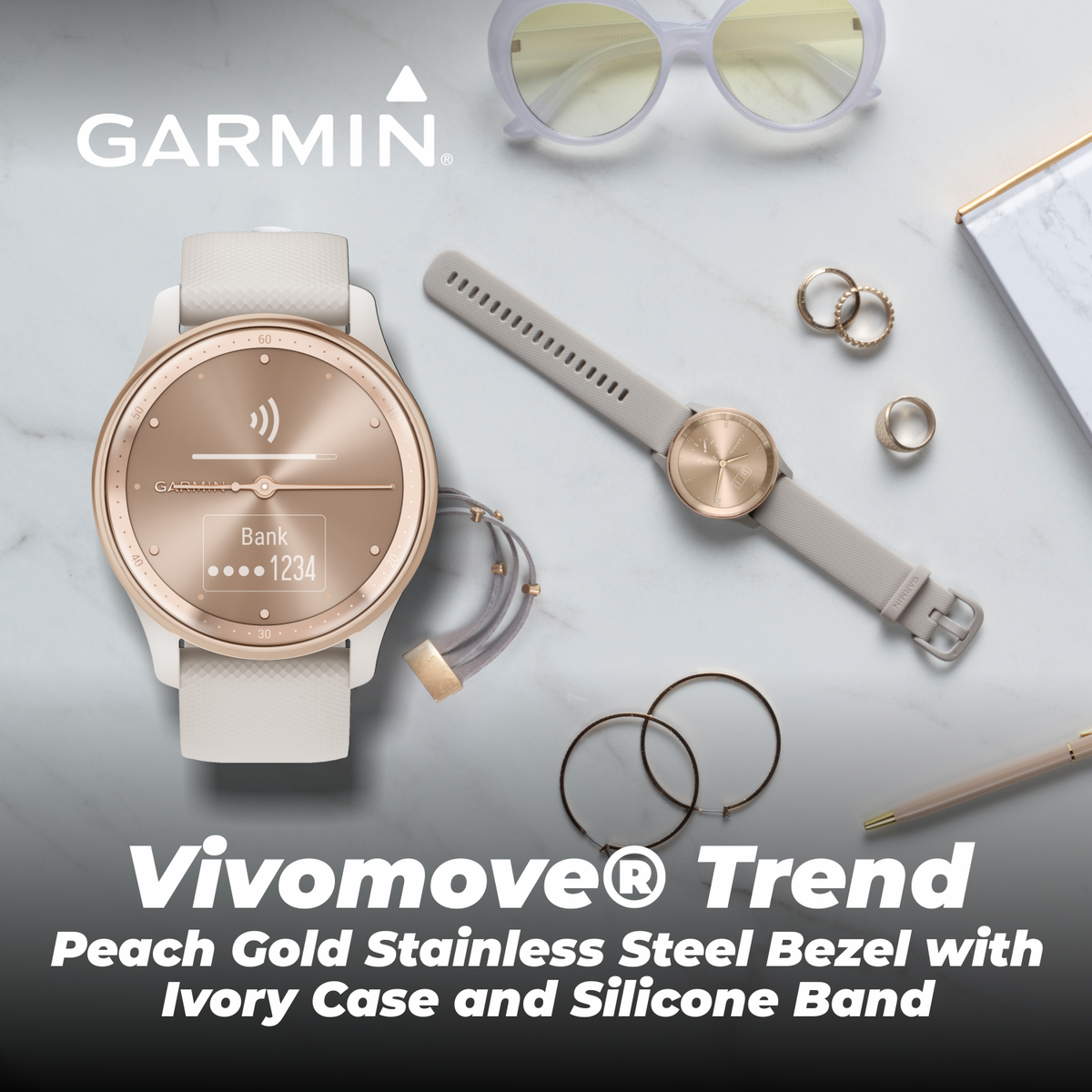 Garmin vivomove Trend 40 mm Hybrid Unisex Smartwatch Peach Gold