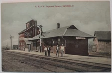 Vintage Postcard L E & R Railroad Depot And Elevator Rawson Ohio AA79