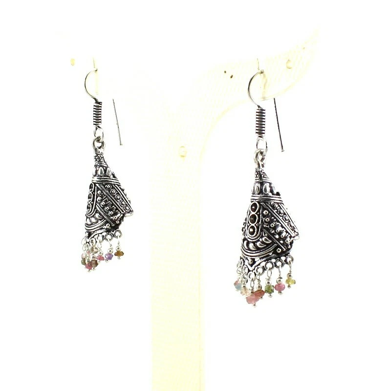 Pendientes Piedras Preciosas Turmalina Natural Hechos a Mano Facetadas Cuentas Oxidadas Jhumki Foto 2 de 2