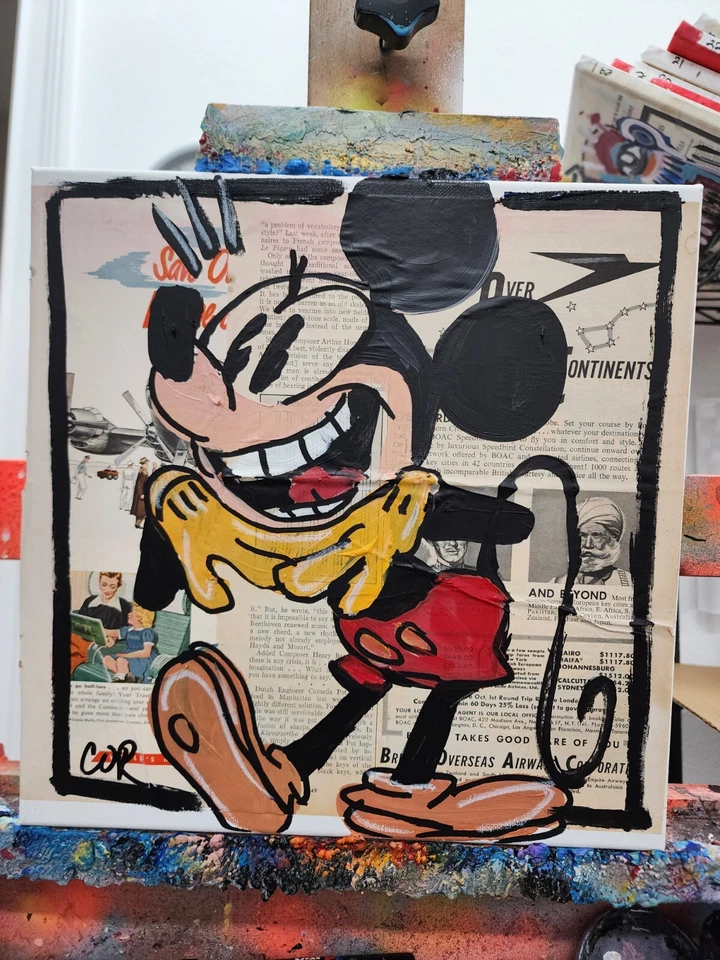 CORBELLIC EXPRESSIONISM 12X12 MICKEY RETRO HANDMADE SIGNED COLORFUL ART PAINTING - image 3 of 4