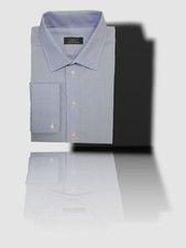  475 Bergdorf Goodman Men Blue Long-Sleeve French Cuff Dress Shirt 17.5 / 44