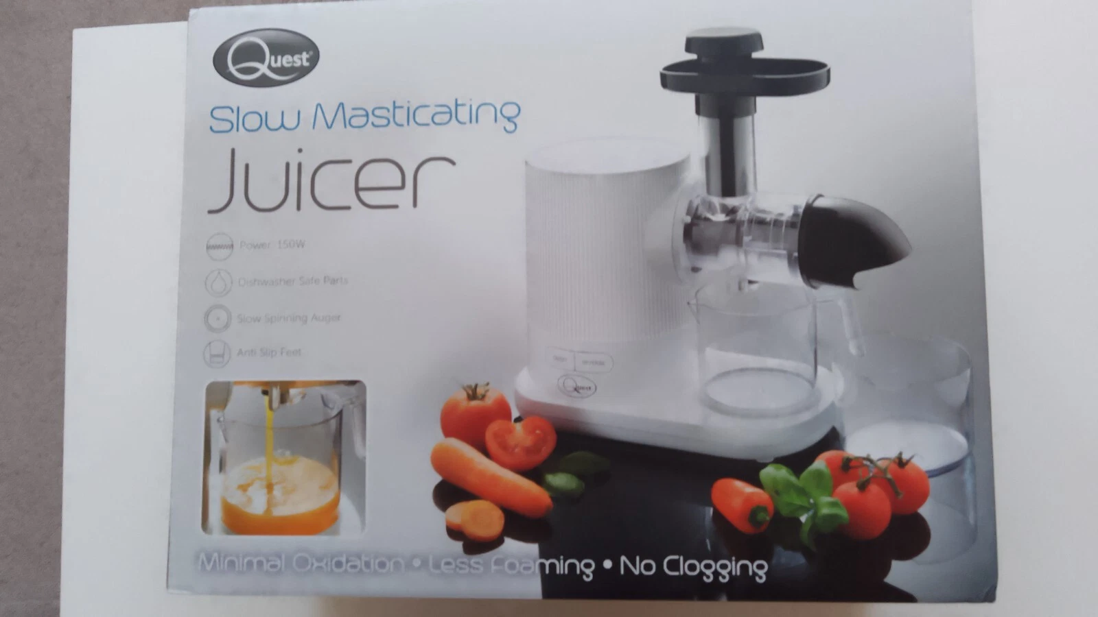 Quest Slow Masticating Juicer 150W Cold Press Juicer Quiet High Juice Yield.