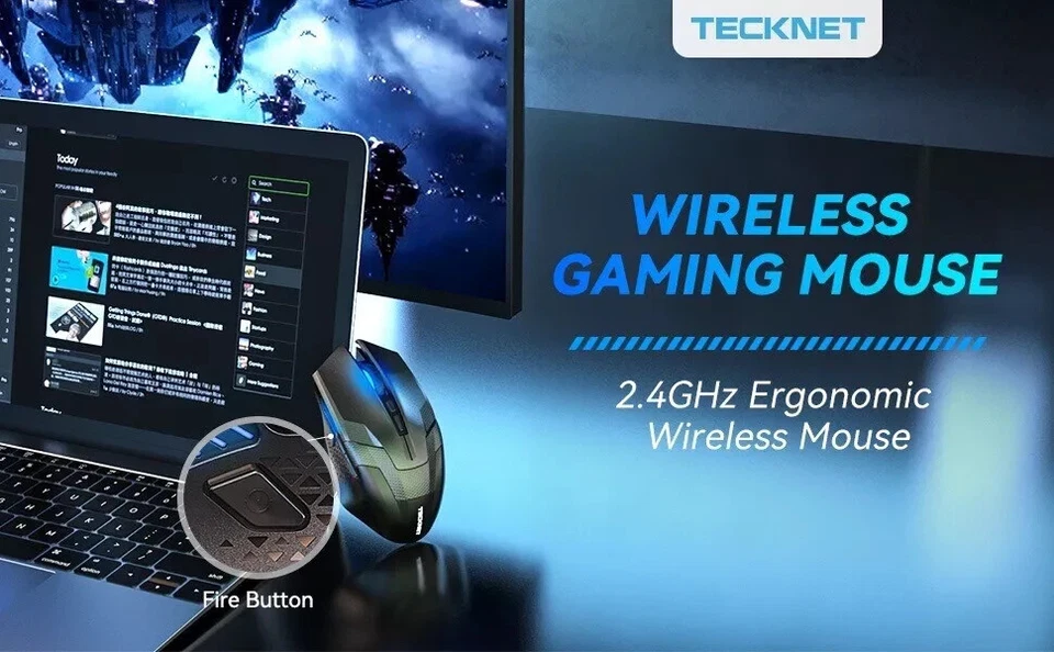 TECKNET GAMING MOUSE 2.4G WIRELESS CORDLESS MICE 4800 DPI OPTICAL PC / COMPUTER - Image 4 of 4