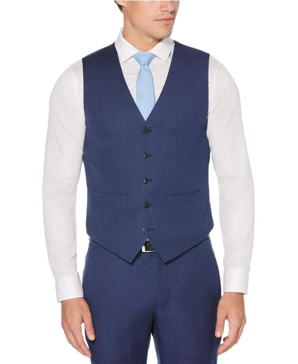 Mens Perry Ellis Men's Vest With Full Zip And Mock Collar White