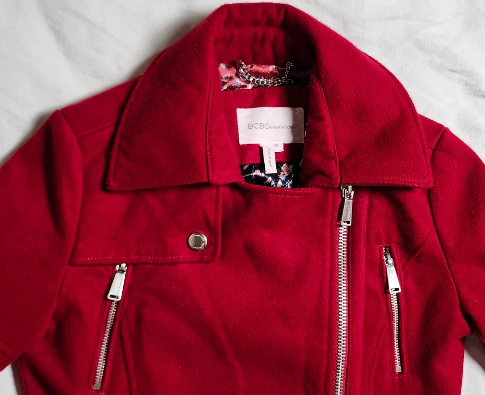 BCBG Generation Women's Red Jacket Full Zip With Belt Size XS Zip Pockets - Image 2 of 4