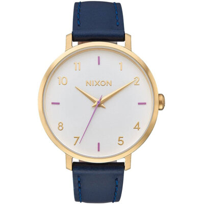 Nixon Women's Watch Arrow Quartz White Dial Leather Strap YG Steel