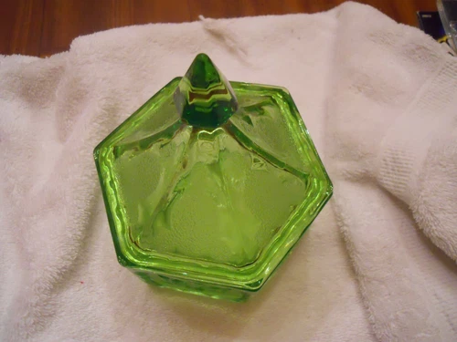 Vintage Green Tiara Indiana Glass Candy Dish Bicentennial Eagles Stars