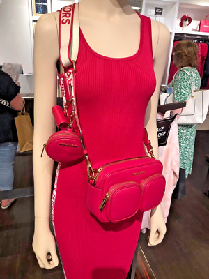Michael Kors Jet Set Medium Women Crossbody Bag Tech Attached Mk in Carmine Pink