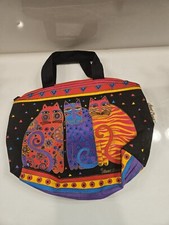 Feline Friends Cat Laurel Burch Small Canvas Purse Tote Bag Very Nice 1G