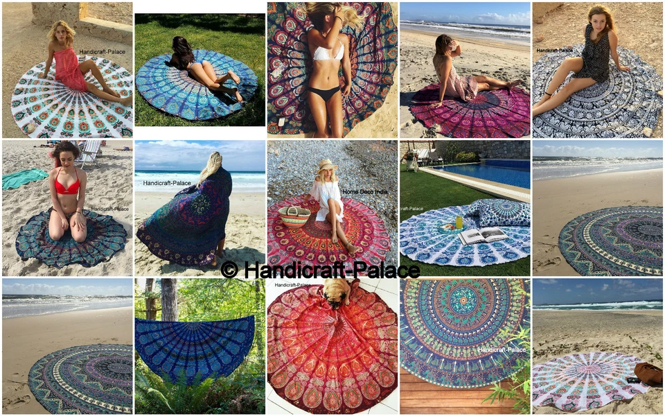 10 PC Wholesale Lot Mandala Roundie Beach Throw Indian Cotton Tapestry Yoga Mat