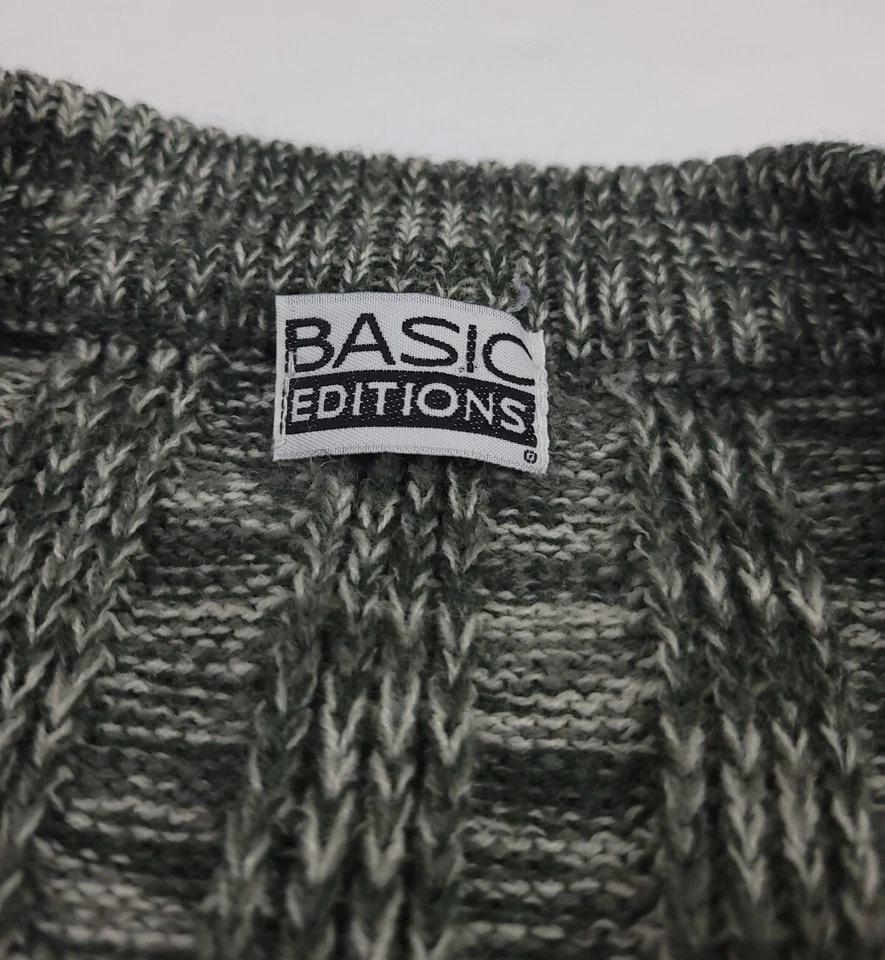 Vintage 90s Basic Editions Grey Pattern Knit Cardigan Sweater Vtg 1990s USA  - Image 3 of 4