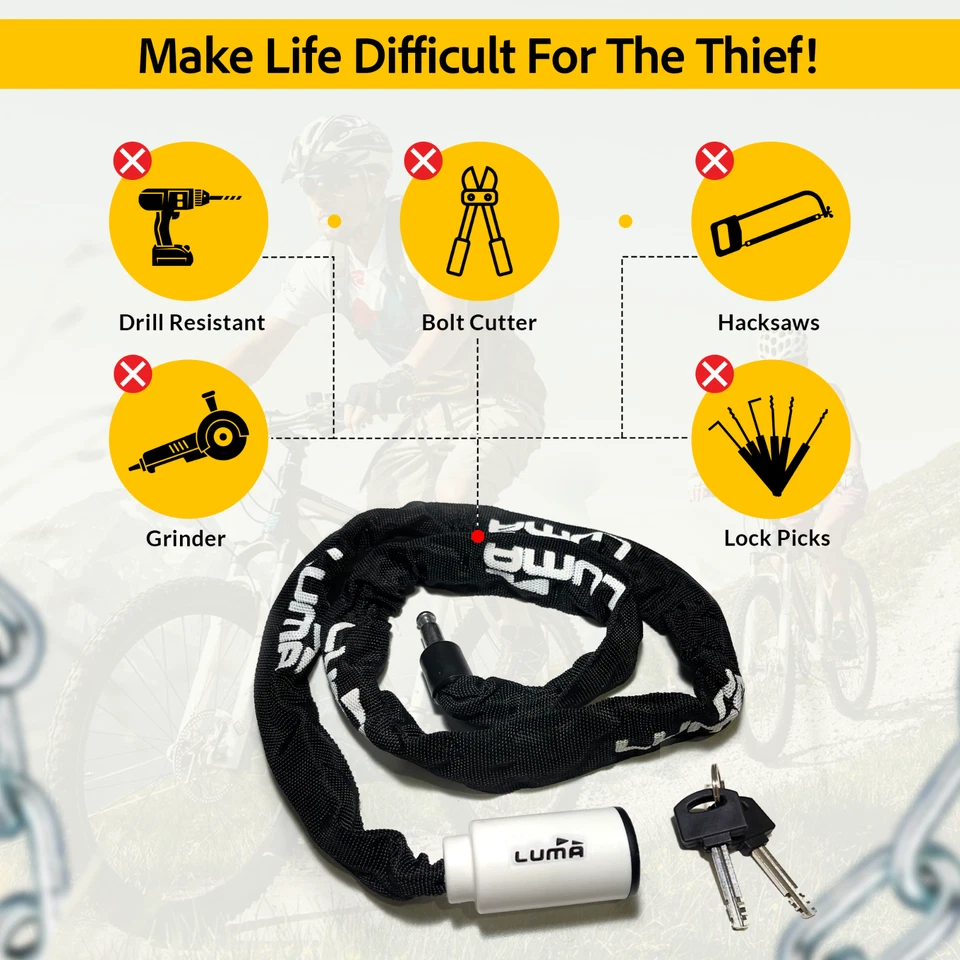 LUMA Enduro 8 Heavy Duty 59-Inch Large Bike Chain Lock with Keys - Image 2 of 4