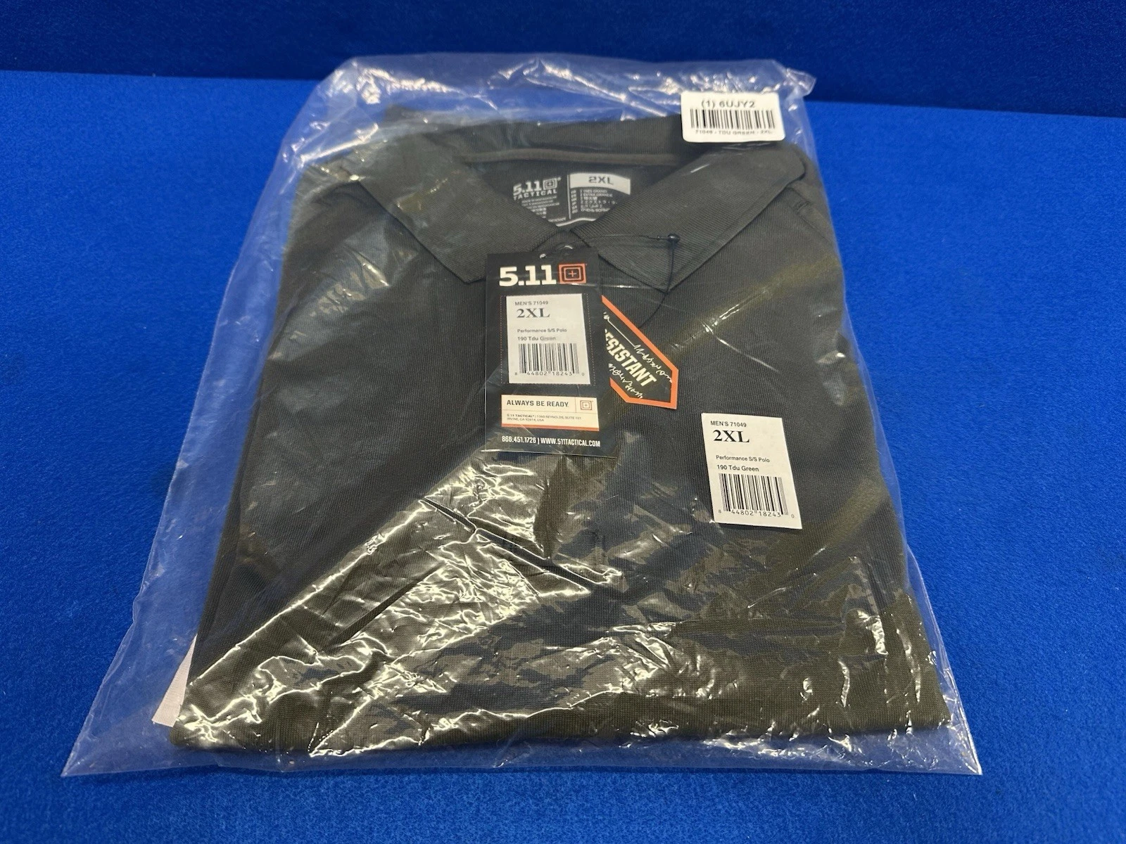 5.11 TACTICAL 71049 Performance S/S Polo 190 Tdu Green,2XL 6UJY2